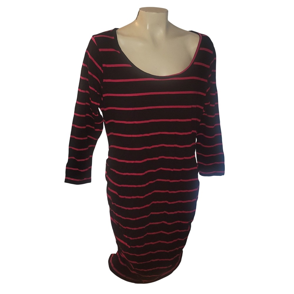 Penelopes Closet New Black Pink Stripe Long Sleeve Ruched‎ Dress plus size 2X